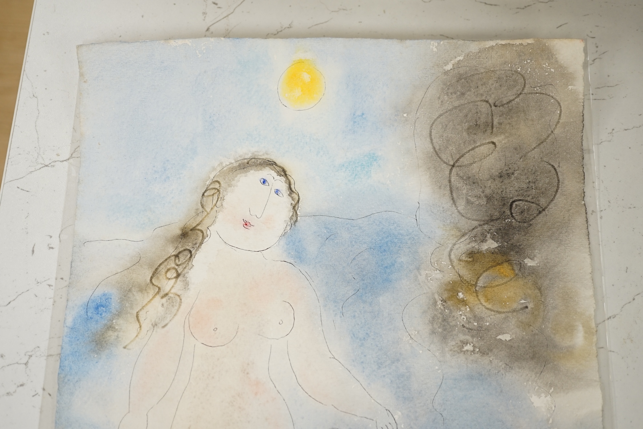 Dora Holzhandler (1928-2015), mixed media on paper, ‘Love of the sea’, signed and dated ‘84, inscribed ‘Painted in Benidorm 5/5/84 verso, unframed